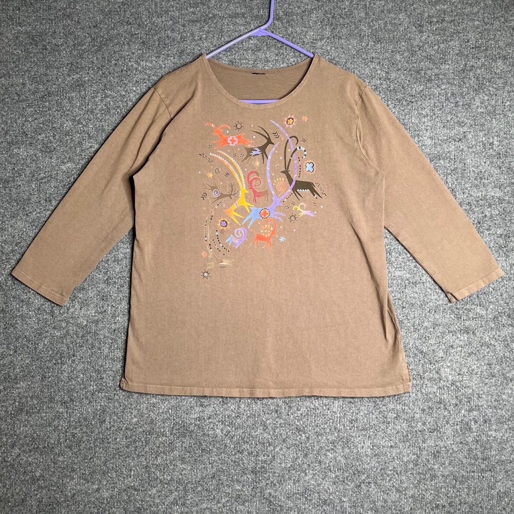 Sabaku Artwear Big Horns Graphic T-Shirt Brown Southwest Long Sleeve Women M/L